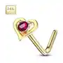 Biżuteria e-shop Piercing do nosa z żółtego 14k złota - różowo-czerwona okrągła cyrkonia, zakrzywiony koniec Sklep