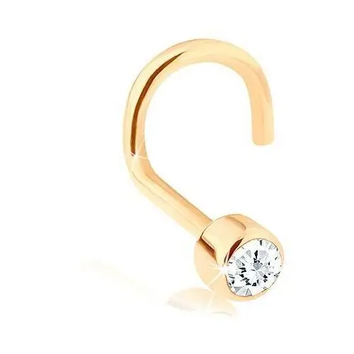 Biżuteria e-shop Piercing do nosa z żółtego 14k złota, zagięty - przejrzysta cyrkonia w lśniącej obwódce