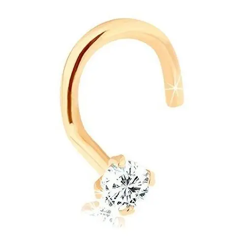Piercing do nosa z żółtego 14K złota, zagięty - cyrkonia bezbarwnego koloru