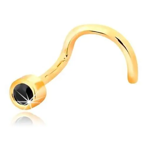 Piercing do nosa z żółtego 14k złota - zagięty kształt, ciemnoniebieski szafir w obwódce Biżuteria e-shop