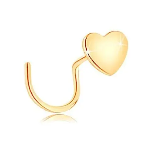 Piercing do nosa z żółtego 14k złota, zagięty - małe płaskie serduszko Biżuteria e-shop