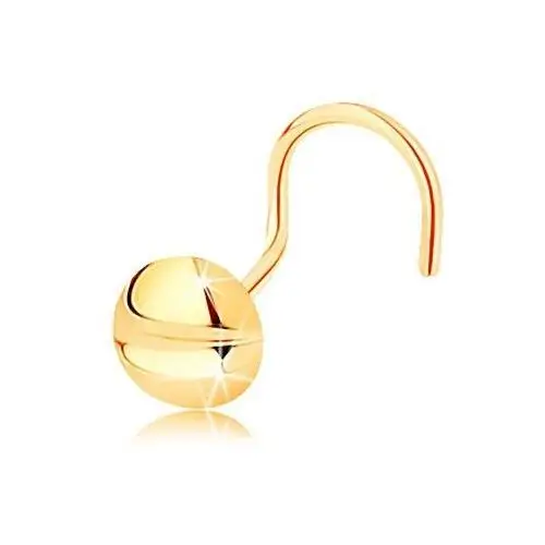 Piercing do nosa z żółtego 14k złota, zagięty - okrągła śrubka z nacięciem Biżuteria e-shop