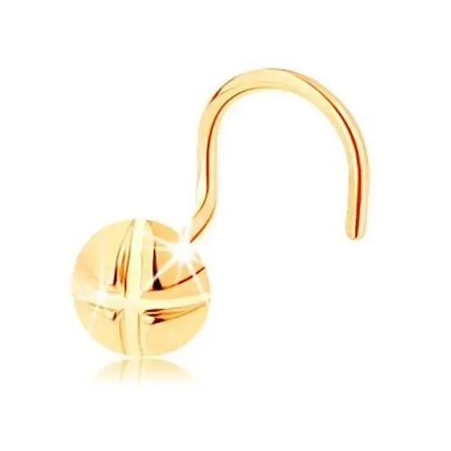 Piercing do nosa z żółtego 14k złota, zagięty - okrągła śrubka z nacięciami Biżuteria e-shop