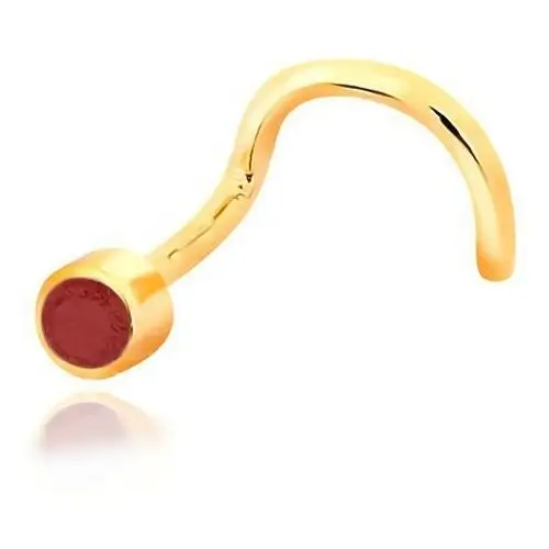 Piercing do nosa z żółtego 14k złota - zakrzywiony kształt, czerwony rubin w oprawce Biżuteria e-shop