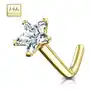 Biżuteria e-shop Piercing do nosa z żółtego 14k złota - zakrzywiony, przezroczysta cyrkoniowa gwiazda, 0,8 mm Sklep