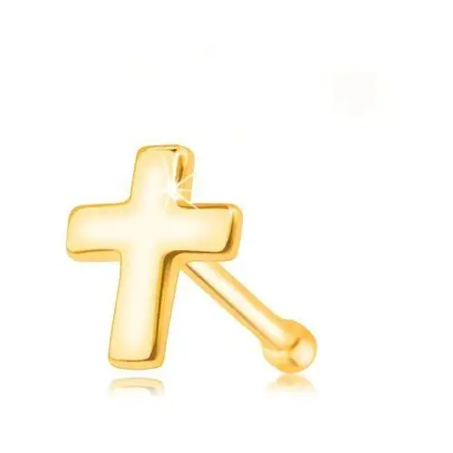 Piercing do nosa z żółtego złota 585 - płaski błyszczący krzyżyk Biżuteria e-shop