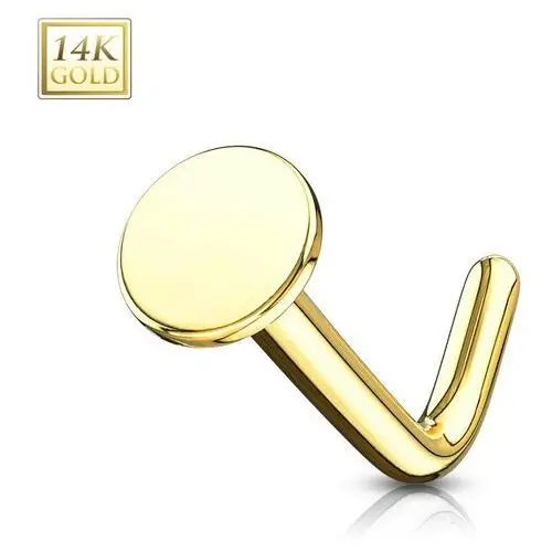 Piercing do nosa z żółtego złota 585 - zagięty, gładki płaski krążek Biżuteria e-shop
