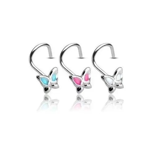 Piercing do nosa ze srebra 925 - motyl z emaliowanymi skrzydłami - kolor kolczyka: aqua Biżuteria e-shop
