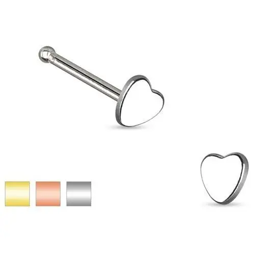 Biżuteria e-shop Piercing do nosa ze stali chirurgicznej, małe symetryczne serduszko - kolor kolczyka: złoty