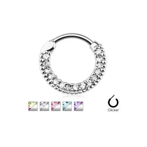 Biżuteria e-shop Piercing do nosa ze stali chirurgicznej, prążkowany krążek z cyrkoniami - grubość kolczyka: 1,6 mm, kolor cyrkoni: różowy - p