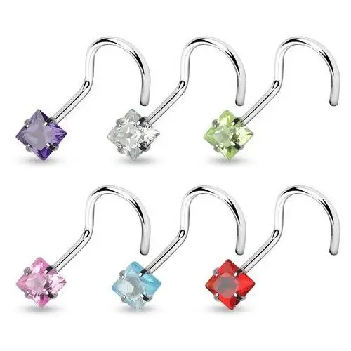Biżuteria e-shop Piercing do nosa zgięty z kwadracikiem - wymiary: 0,8 mm x 6 mm x 3 mm, kolor kolczyka: różowy