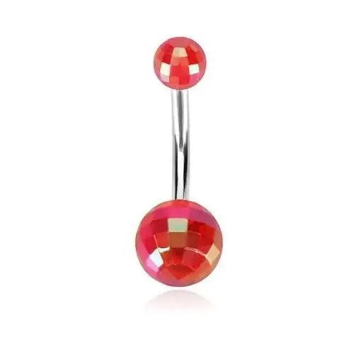 Piercing do pępka - akrylowa kula disco w czerwonym kolorze, tęczowe refleksy Biżuteria e-shop