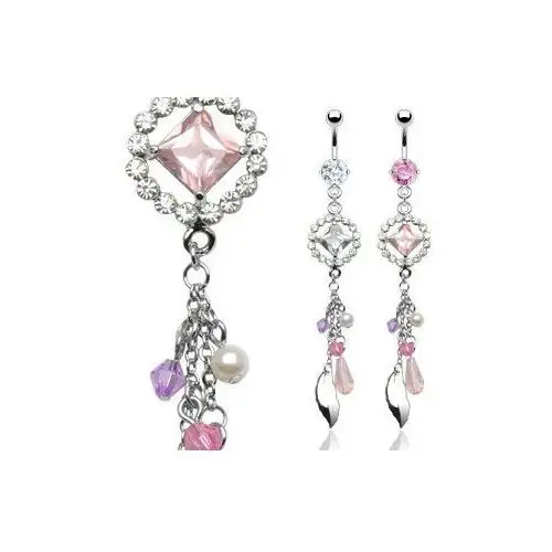 Piercing do pępka - cyrkoniowe koło, koraliki, zawieszki - kolor cyrkoni: różowy - p Biżuteria e-shop