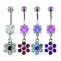 Piercing do pępka - cyrkoniowy kwiat - kolor kolczyka: fioletowy - aqua niebieski Biżuteria e-shop Sklep