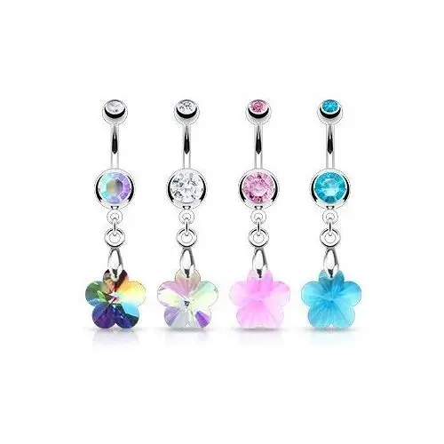 Biżuteria e-shop Piercing do pępka - cyrkoniowy kwiatek, różne kolory - kolor cyrkoni: przeźroczysty - c