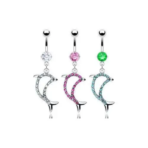 Biżuteria e-shop Piercing do pępka delfin z cyrkoniami - kolor cyrkoni: aqua niebieski - q