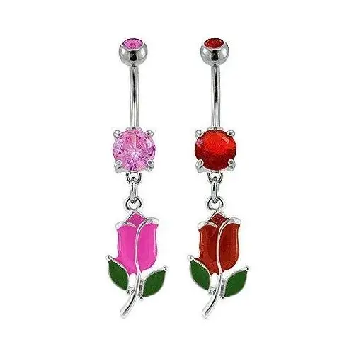 Biżuteria e-shop Piercing do pępka kolorowy tulipan - kolor cyrkoni: czerwony - r