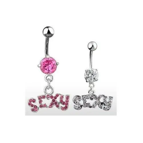 Biżuteria e-shop Piercing do pępka - napis sexy, cyrkoniowy - kolor cyrkoni: różowy - p