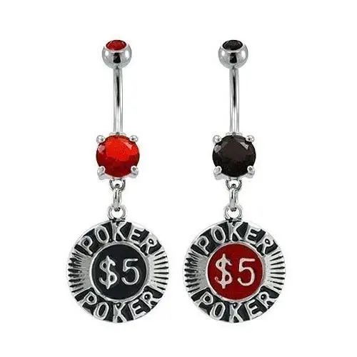 Biżuteria e-shop Piercing do pępka pokerowy żeton - kolor cyrkoni: czarny- k