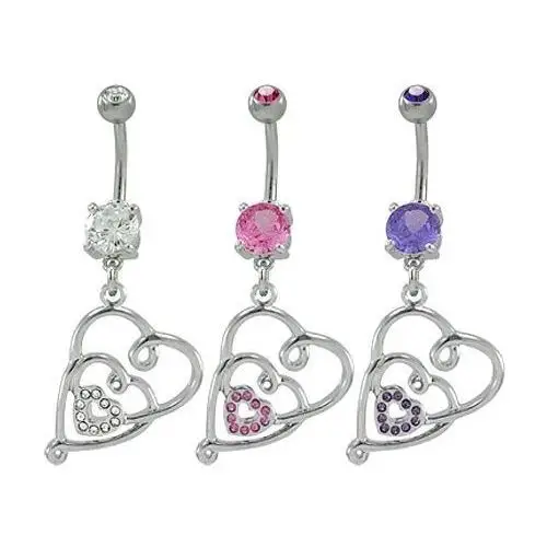 Piercing do pępka przeplatane serce z cyrkonią - kolor cyrkoni: fioletowy - a Biżuteria e-shop