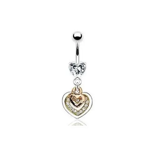 Biżuteria e-shop Piercing do pępka - serca w miedzianym, złotym i srebrnym kolorze, przezroczyste cyrkonie