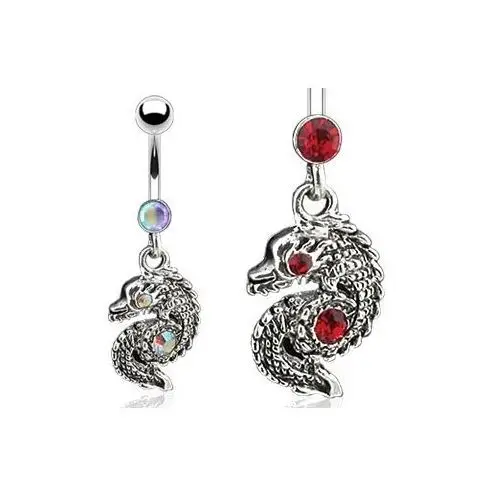 Piercing do pępka - skręcony wąż z cyrkoniami - kolor cyrkoni: czerwony - r Biżuteria e-shop