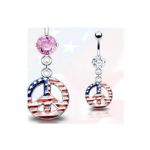 Piercing do pępka - symbol pokoju, flaga USA - Kolor cyrkoni: Różowy - P, Y11.8