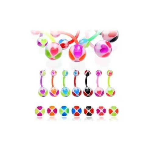 Biżuteria e-shop Piercing do pępka uv - dwukolorowe serduszka - kolor kolczyka: różowy - zielony - pg