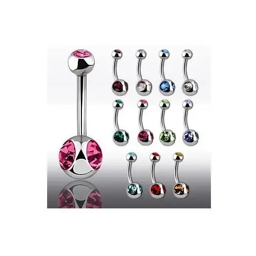 Biżuteria e-shop Piercing do pępka z dużą cyrkonią po dwóch stronach - długość kolczyka: 11 mm, kolor cyrkoni: fuksja - f
