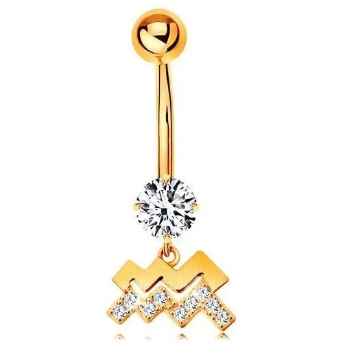 Biżuteria e-shop Piercing do pępka z żółtego 14k złota - bezbarwna cyrkonia, symbol znaku zodiaku wodnik