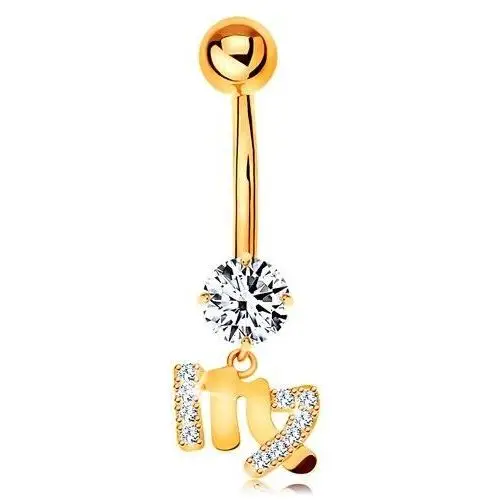 Piercing do pępka z żółtego 9k złota - bezbarwna cyrkonia, symbol znaku zodiaku panna Biżuteria e-shop