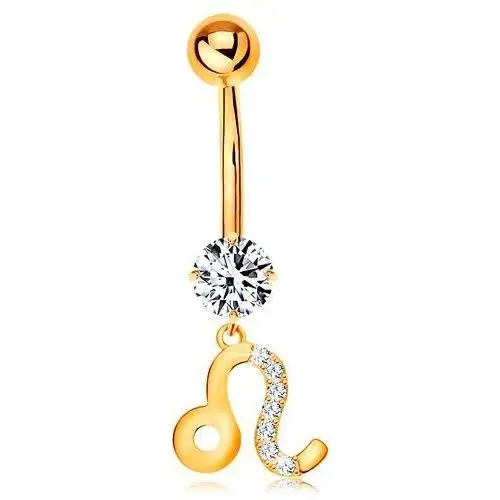 Piercing do pępka z żółtego złota 375 - bezbarwna cyrkonia, symbol znaku zodiaku - lew Biżuteria e-shop
