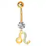 Piercing do pępka z żółtego złota 375 - bezbarwna cyrkonia, symbol znaku zodiaku - lew Biżuteria e-shop Sklep