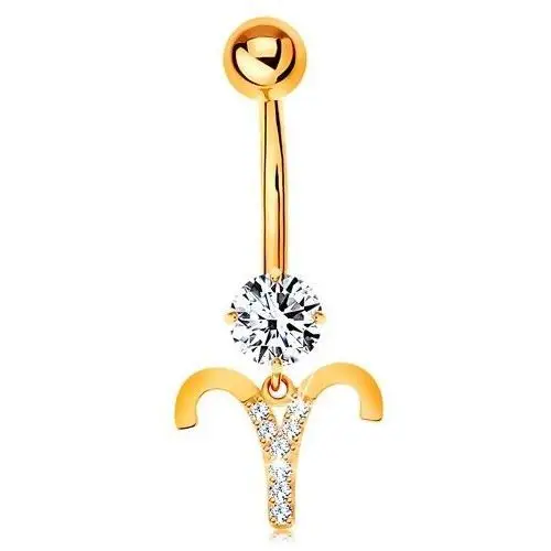 Biżuteria e-shop Piercing do pępka z żółtego złota 375 - bezbarwna cyrkonia, symbol znaku zodiaku - baran