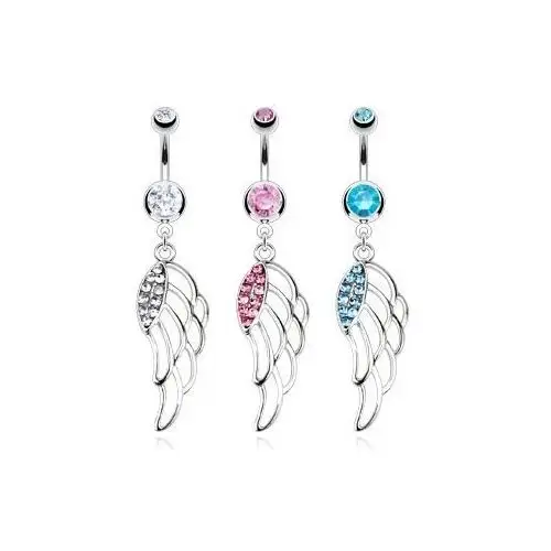 Biżuteria e-shop Piercing do pępka ze stali chirurgicznej - kolorowe wycięte skrzydła - kolor cyrkoni: różowy - p