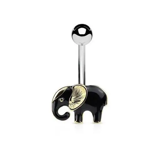 Biżuteria e-shop Piercing do pępka ze stali chirurgicznej, słonik w czarno-złotej wersji kolorystycznej