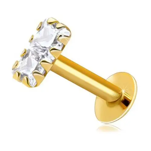 Piercing do wargi i brody z żółtego 375 złota - dwie bezbarwne cyrkonie w kształcie kwadratu, 2 mm Biżuteria e-shop