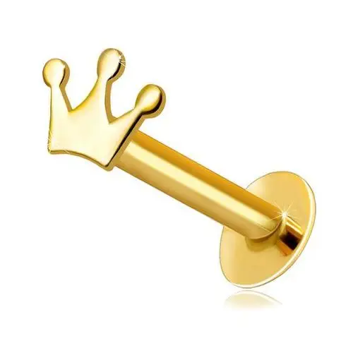 Biżuteria e-shop Piercing do wargi i brody z żółtego złota 375 - motyw korony, płaski kształt