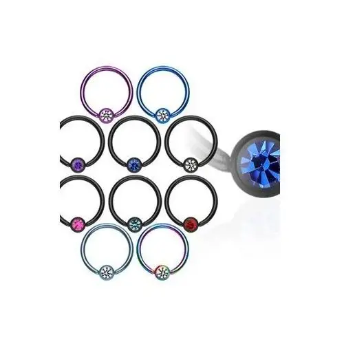 Biżuteria e-shop Piercing kółko z kulką z anodyzowanego tytanu z cyrkonią - grubość kolczyka: 1,6 mm, kolor cyrkoni: niebieski - przeźroczysty