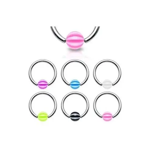 Biżuteria e-shop Piercing - kółko z pasiastą kulką - wymiary: 1,2 mm x 10 mm x 4x4 mm, kolor kolczyka: czarny