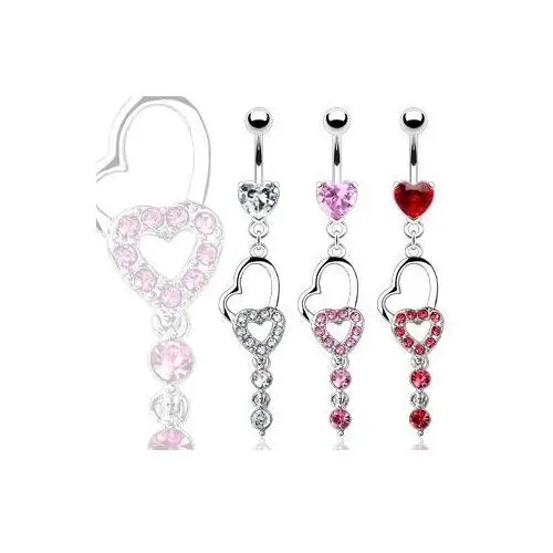 Biżuteria e-shop Piercing pępka dwa serca i dwie wiszące cyrkonie - kolor cyrkoni: różowy - p