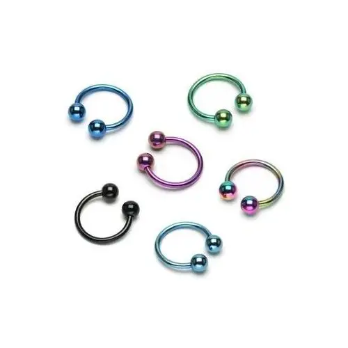 Biżuteria e-shop Piercing podkowa z dwoma kulkami z anodyzowanego tytanu - grubość kolczyka: 1,6 mm, kolor cyrkoni: tęczowy - wr
