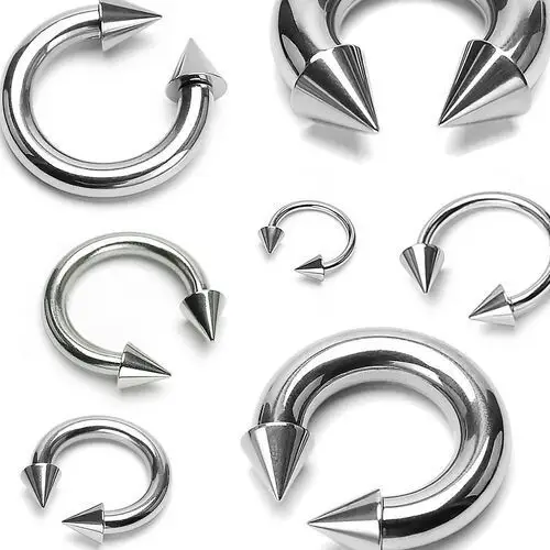 Piercing srebrnego koloru ze stali chirurgicznej - podkowa zakończona kolcami - Wymiary: 1,2 mm x 11 mm x 4 mm, S47.04