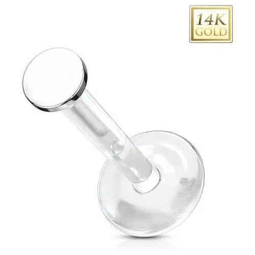 Biżuteria e-shop Piercing z 14k białego złota do ucha, chrząstki, wargi - przezroczysty bioflex, gładki krążek, 2 mm