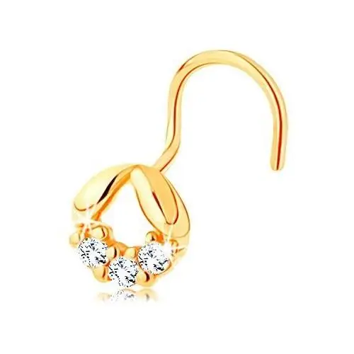 Biżuteria e-shop Piercing z żółtego 14k złota, zagięty - dwa obłe listki i linia przezroczystych cyrkonii