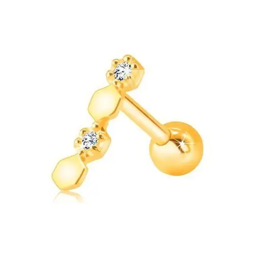 Piercing z żółtego 9k złota do brody lub wargi - przezroczyste cyrkonie w oprawie Biżuteria e-shop