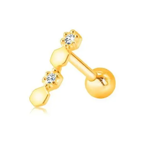 Biżuteria e-shop Piercing z żółtego 9k złota do brody lub wargi - przezroczyste cyrkonie w oprawie