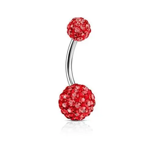 Piercing ze stali chirurgicznej, czerwone kuleczki wyłożone lśniącymi cyrkoniami Biżuteria e-shop