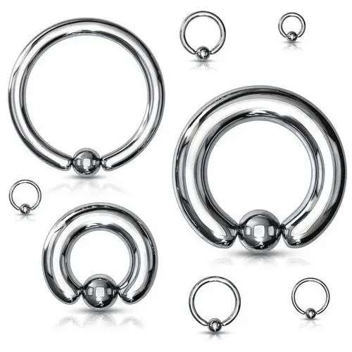 Piercing ze stali chirurgicznej - masywny okrąg z kulką srebrneho koloru, grubość 10 mm Biżuteria e-shop