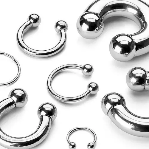 Biżuteria e-shop Piercing ze stali nierdzewnej - błyszcząca podkowa, kuleczki, grubość 8 mm - grubość x średnica x rozmiar kulki: 8 mm x 16 mm x 10 mm